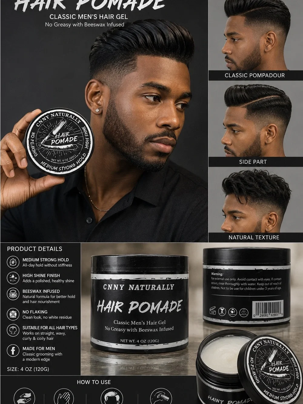 Black Hair Pomade - Classic Men's Hair Gel